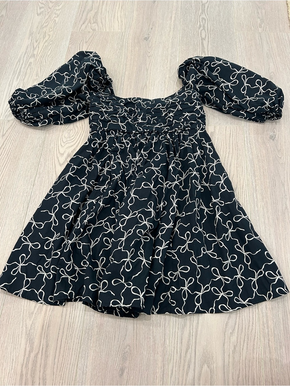 Abercrombie & Fitch Black Mini Dress with White Bow Print